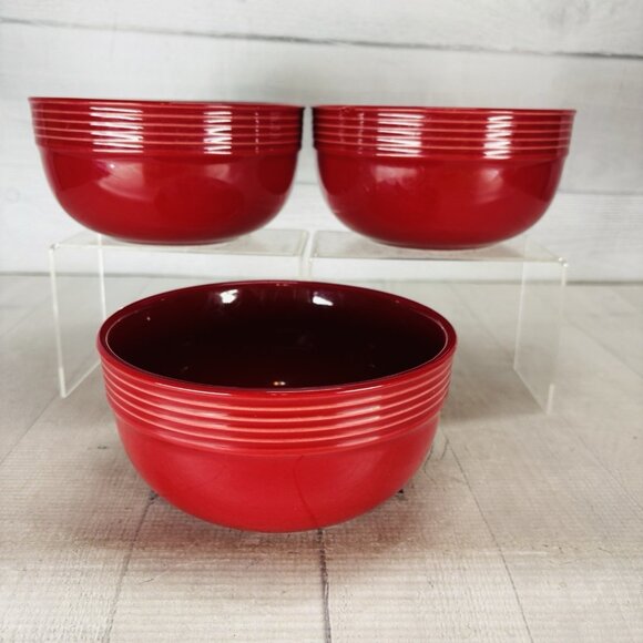 Mainstays CHIARA Solid Red Embossed Stoneware Large Soup Cereal Bowls Set of 3 - Picture 4 of 16